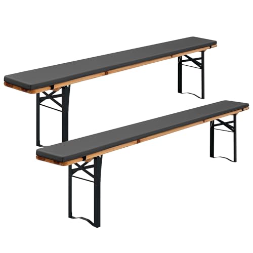 FXKS 2er-Pack Bierbankauflage Gepolstert,Bierzeltgarnitur Auflage, Bierzeltgarnitur Bankauflage 220x25x3cm XL,Waschbare Bierbankauflagen Gepolstert Auflage für Partyzeltgarnitur(Grau,Wasserdicht)