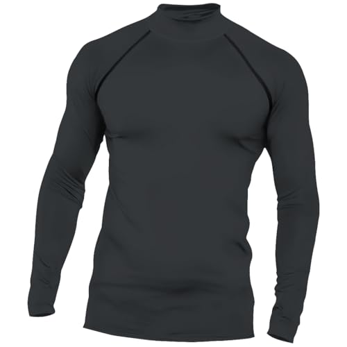 Red Plume Men's Compression Sports Long Sleeve Shirt Mock Turtleneck Undershirts Baselayer Athletic Running T-Shirts Tops Dark Grey Large