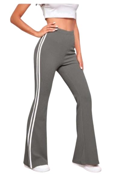 8th wonder Women’s High Waist Flared Track Pants with Side Stripes | Stretchable Bell Bottom Yoga & Gym Pants for Casual & Active Wear-picture-20