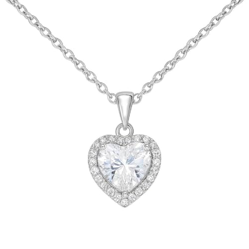 Collar Mujer Plata 925 Corazón con Circonita Brillante – Colgante Elegante Amor y Joyería Fina – Cadena Plata 50 cm – Regalo Romántico San Valentín, Cumpleaños, Aniversario, Novia, Esposa, Madre