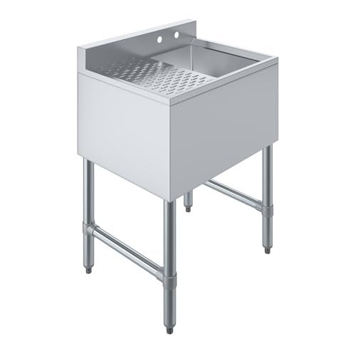Image of AmGood One Compartment Stainless Steel Under bar Sink (Sink Size: 24 inchx19 inch, Single Bowl + 12 inch Left Drainboard)