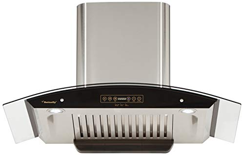 Butterfly Kitchen Chimney Auto Clean Touch Control with Baffle Filter 90 Cm, 1200 M3/H (Curve, Silver)