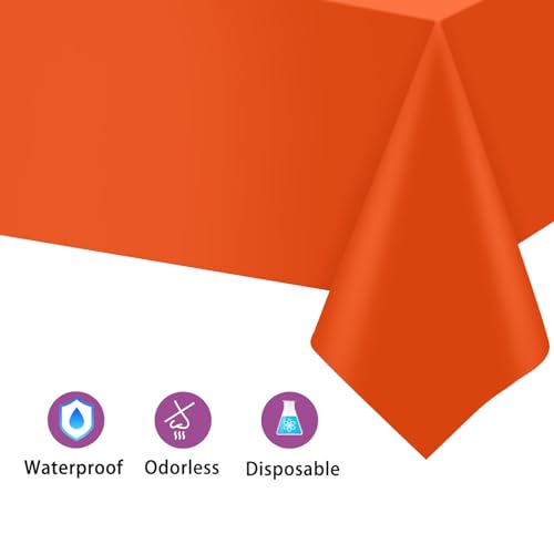Image of Kopokita 6 Pack Orange Plastic Tablecloths Disposable 54 x 108 Inch | Harvest Fall Rectangle Table Cloths, Party Table Covers for Birthday, Halloween, Thanksgiving Decorations