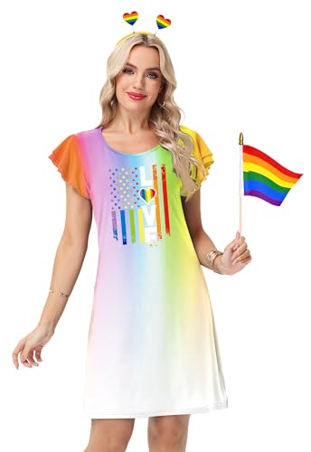 Image of AOBUTE Womens 4th of July Dress American Flag Party Dresses USA Parade Mini Dress