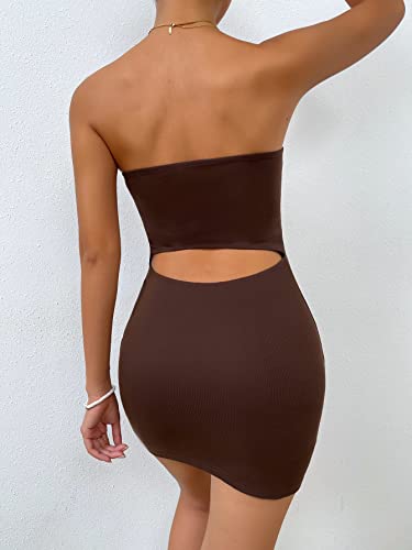 Soly Hux Women's Strapless Sleeveless Cut Out Club Sexy Bodycon Tube Mini Dress Coffee Brown M #TOP1