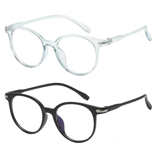 Image of OWL Round Blue Light Blocking Fake Eyeglasses for Women Men - Lightweight Frame, Anti UV400 Rays Protection Eyewear - 2 Pack