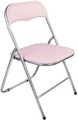 HOMION Folding, Desk Chair, Padded Light Weight, Space Saving, Silver Frame, Faux Leather Padded Seat (Pink)