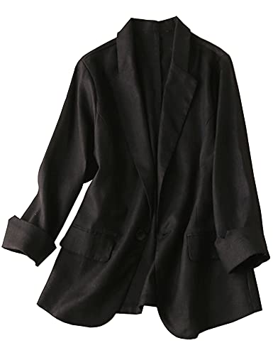 Kinghua Womens 100% Linen One Button Blazer Casual 3/4 Sleeve Lapel Blazer Jackets