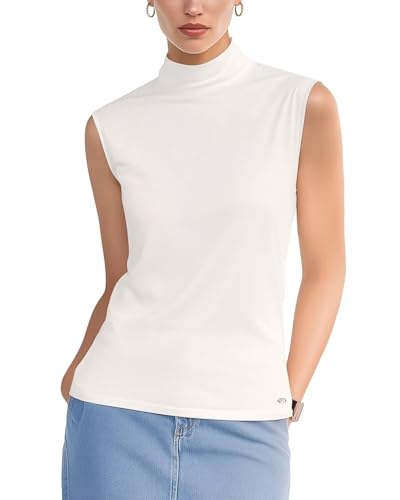 Zengjo Sleeveless Tops for Women - Mock Neck Fitted Tank Top, Ribbed Knit Layering Shirt for Work or Casual2