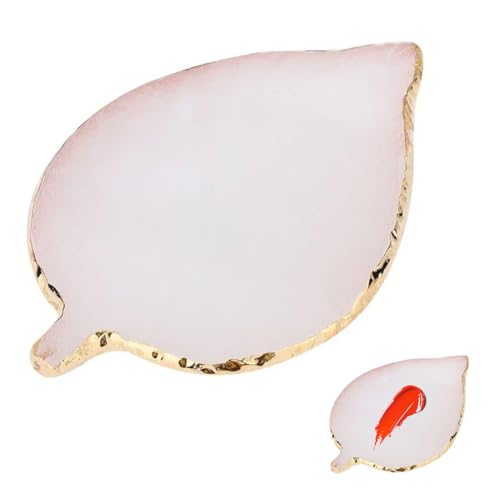 EJRUP 1PCS Palette de Nail Art en Résine,Feuille en Forme,Support Doré pour Maquillage,Palette de Mélange de Vernis à Ongles,pour Peindre, Placer des Choses, Faire...