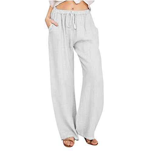 Linen Pants Women Summer 2024 Wide Leg Casual Loose Pant Drawstring High Waist Palazzo Pants Trousers with Pockets