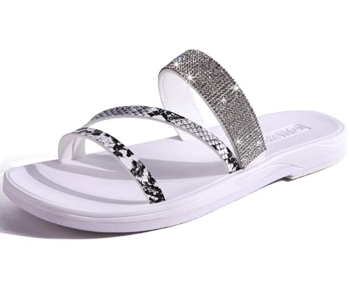 Image of ONCAI Women's Slide Sandals Trendy Square Summer Flat Dressy Sandals for Women 2025 Cross Strappy Open Split-Toe Ring with Slip-on Rubber Soles