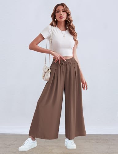 Image of ZJCT Wide Leg Palazzo Pants for Women Summer Beach Pants Flowy Loose Casual Lounge Pajama Yoga Pants with Pockets