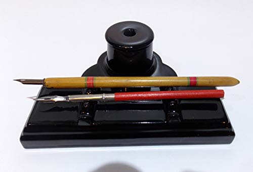 BLACK Calligraphy desktop pen stand ink pot inkwell dip pen rest holder desk tidy