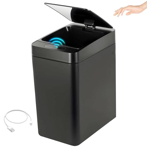 La Mejor Recopilación de Cubos de basura los mejores 5. 47 12L Cubo De Basura Automático USB Rechargeable - Impermeable Bote de Basura Inteligente con Tapa Eléctrica, Cubo de Basura Inteligente para Cocina, Oficina, Sala (Negro)