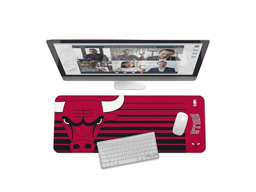 SOAR NBA Multifunctional Desk Mat for Desktop, (31.5"x12") - Ultra Soft Fabric with Non-Slip Rubber Backer - Water Resistant & Durable Nylon Stitching,Chicago Bulls