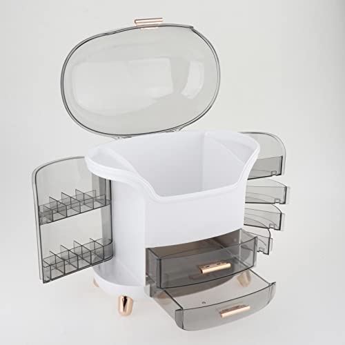 Organizador de maquillaje antipolvo caja de gran capacidad con cajones y tapa transparente blanca 6