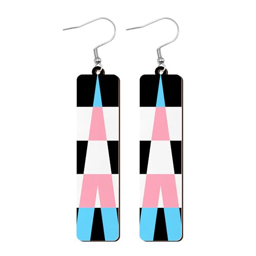 LGBTQIA+ Wooden Moon Phase Earrings, Pride Flag Dangle Earrings for LGBTQ Community, Rainbow Jewelry Gift for Gay, Lesbian, and All Identities (Ally Transgender), X-Large, Zinc, No Gemstone