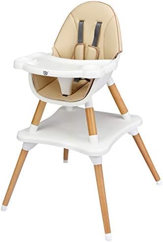 GOPLUS 4 en 1 Trona Evolutiva Madera de Haya para Bebé de 6 Meses a 3 Años, Silla Comedor Portatil en Mesa y Silla, con Bandeja Ajustable y Extraíble, 2 Niveles de Altura, Arnés de 5 Puntos (Caqui)