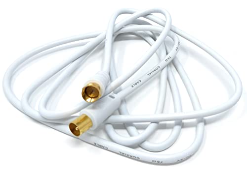 DRUT 2m RF TV Aerial Male to F Type Connector Male Plug Coaxial Coax Cable, Lead, 75 Ohm, 3C-2V 6.5ft White Gold Connectors - Image 4