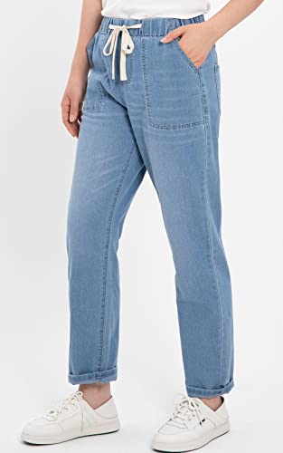 ThCreasa Womens Casual Elastic Waist Pull On Jeans Lightweight Drawstring Denim Pants2