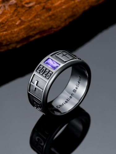 Dorunmo Customizable Band Class Ring for Men 925 Sterling Silver College Rings Mens High School Rings for Men Graduation Rings with Birthstone Graduation Jewelry Gift, 1/2/3 Pattern4