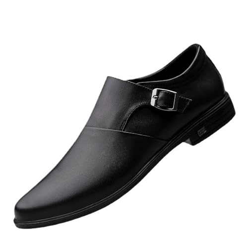 Dress Oxford for Men Slip On Monk Strap Burnished Toe PU Leather Slip Resistant Low Top Block Heel Rubber Sole Working