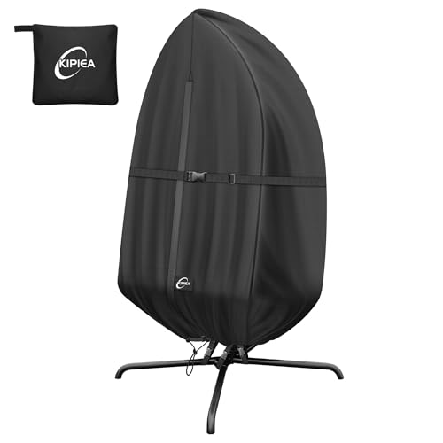 Kipiea Patio Egg Chair Covers Waterproof Upgraded 500D Outdoor Hanging Egg Chair Covers with Waterproof Zipper Single Seat Swing Chair Cover Windproof Anti-UV No Tears ( Up to 45 W x 75H )