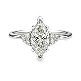 Moissanite Anillo de oro blanco, vintage, anillo para mujer con moissanita, 9 K, 14 K, 18 K, oro blanco, 52 (16.6), Oro blanco de 18 quilates (750), Moissanita