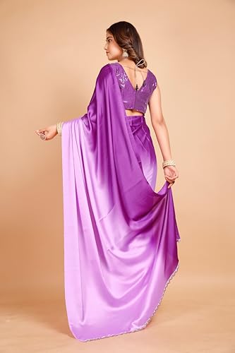Image of Garden Vareli Lace Border Satin Saree with Unstitched Sequin Blouse Piece