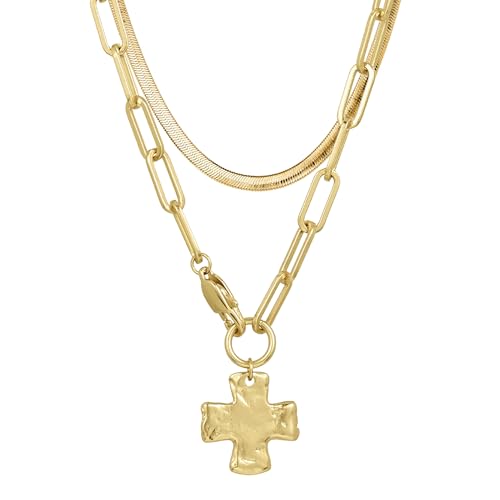 James Michelle The Original Chunky Cross Chain Necklace for Women Premium Waterproof Tarnish-Free Gold PVD Coated Jewelry Hypoallergenic Perfect for Beach Weddings Gifts