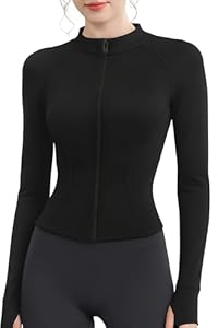 EIISSION Sportjacke Damen Laufjacke Sport T-Shirt Gym Top Oberteil Jacke Yoga Langarm Weiß Trainingsjacke Winter Fitness Sportshirt Sweatjacke Reissverschluss Laufshirt mit Daumenloch S