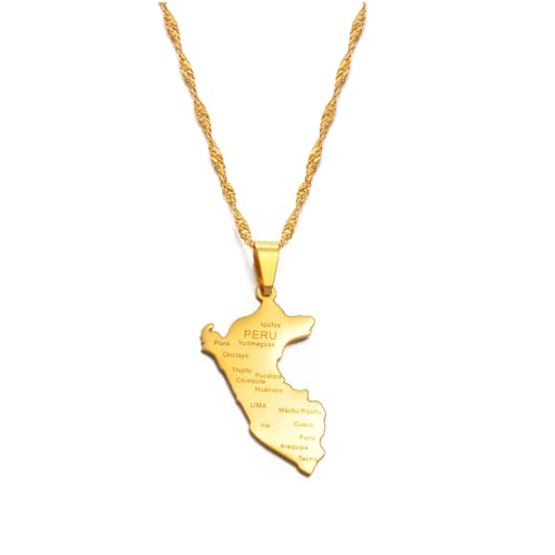 RFXSJY Collier Mappemonde Pendentif Peru Map City Name Pendant Necklaces For Women Men Map Of Peru Jewelry Peruvian Clavicle Chain Gifts Thin Chain