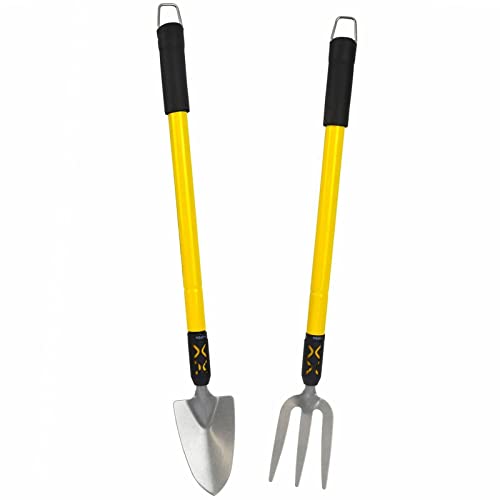 AB Tools 2pc Garden Fork & Spade/Shovel Telescopic Extendable 25” - 37” Gardening