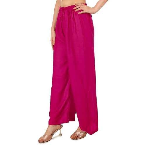Image of Women's Rayon Palazzo Pants | Solid Color Wide Leg Trousers in 18 Shades | Elastic Waist Casual Bottoms XS-7XL | Comfortable