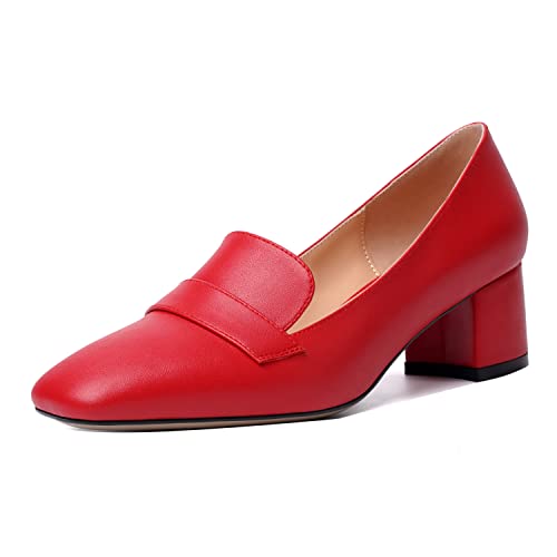 Image of MODENCOCO Womens Square Toe Slip On Comfortable Casual Matte Work Chunky Low Heel Loafers Shoes 2 Inch