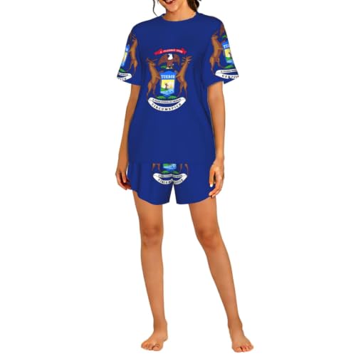 Pyjama manches courtes femme imprimé Michigan : votre tenue homewear décontractée