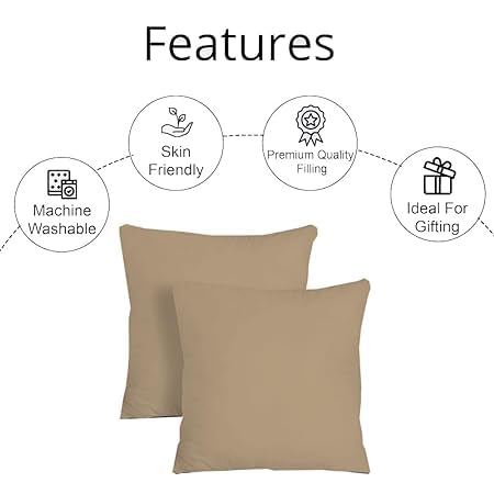 Image of Premium Polyester Fiber Cushion Fillers - Pack of 2 Pcs | 18 x 18 Inches | Taupe| Cushions, Sofa Pillow, Cushion for Sofa, Cushion for Bed, Decorative Pillow, Pillow for Support