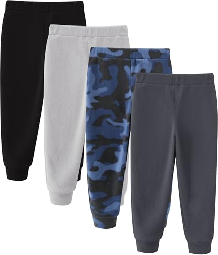 JARMAKO Toddler Boys Microfleece Pants, 4-Pack Sweatpants, Camo Adventure, 3T
