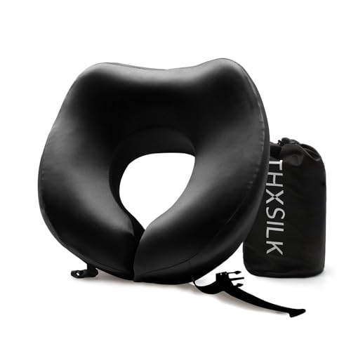 THXSILK Mulberry Silk Travel Neck Pillow with Memory Foam