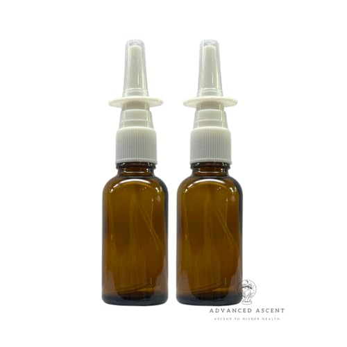 ADVANCED ASCENT Amber Glass 1 oz Nasal Sprayer! EMPTY Refillable Travel Sized Quality Glass for Saline Applications! (2 Pack)