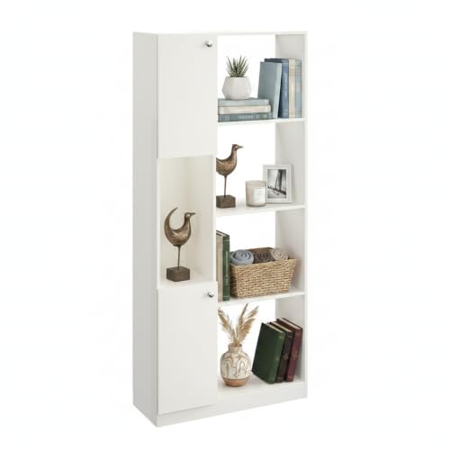 Image of FURNEASER Bookaura Wooden Bookshelf with Doors, Multipurpose Bookcase Storage Organizer for Living Room Modern Wooden Book Shelf Cabinet, Display Rack for Books & Decor (White)