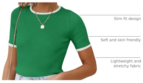 Image of ZESICA Women's Short Sleeve Sweater Tops 2026 Summer Crewneck Basic T Shirt