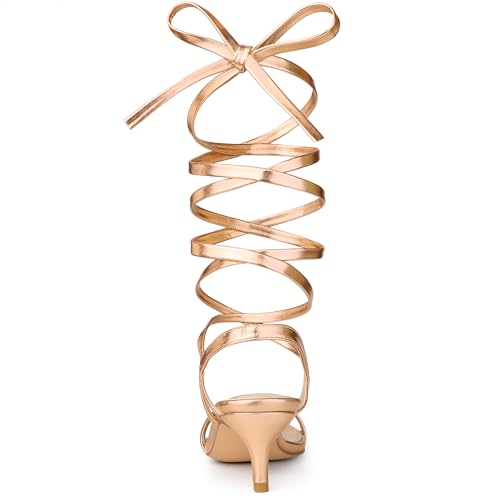 Allegra K Women's Strappy Lace Up Slingback Kitten Heel Sandals3