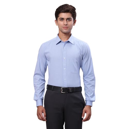 Image of Raymond Men Slim Fit Checks Pattern Pure Cotton Semi Cutaway Collar Full Sleeve Formal Shirt