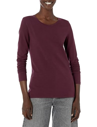 Amazon Essentials Damen Regular-Fit Langarm-T-Shirt Rundhalsausschnitt (In Übergröße Erhältlich), Burgunderrot, M