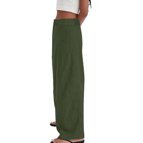Cotton Linen Pants for Women with Pockets Wide Leg Boho Trousers Ladies Baggy Elastic High Waisted Flowy Palazzo Pants2