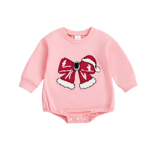 Image of Rourufy Baby Girl Christmas Outfit Waffle Gingerbread Bubble Romper Sweatshirt Newborn Striped Onesie Fall Winter Clothes