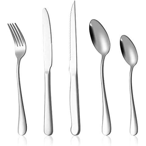 Eisinly 20-Piece Silverware Set Service for 4, Food Grade Stainless Steel Flatware Cutlery Set Kitchen Utensils Set with Steak Knives For Home Restaurant Hotel, Mirror Polished Cover