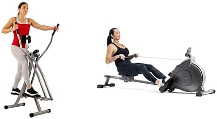 Sunny Health & Fitness Magnetic Rowing Machine with Exclusive SunnyFit App + Sunny Health & Fitness SF-E902 Air Walk Trainer Elliptical Machine Glider w/LCD Monitor